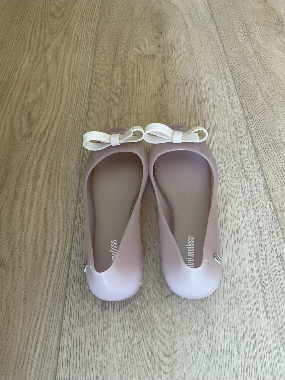 Mini Melissa Tan Sparkle Bow Peep-Toe Flats
